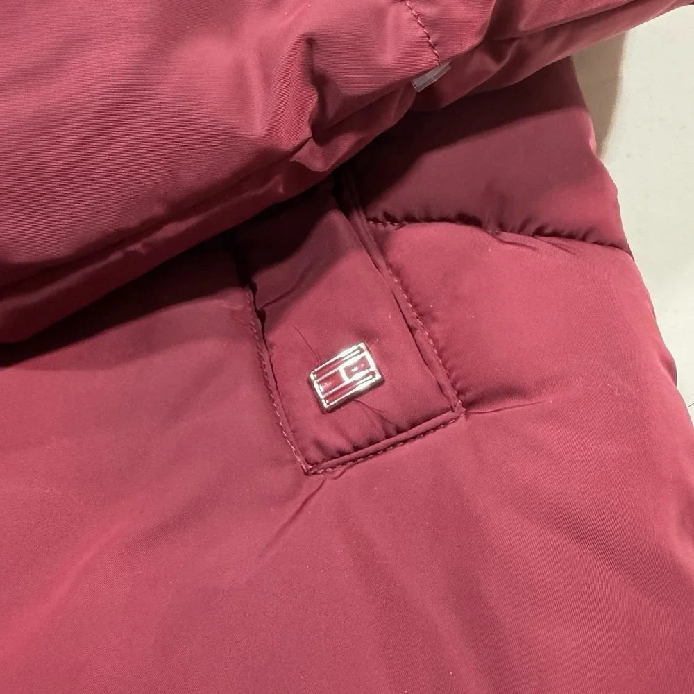 Tommy Hilfiger Puffer Jacket Womens Sz L Red Full Zip Hooded‎ Warm Winter NWOT
